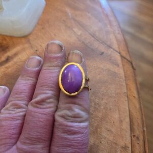 Pinkish Purple Gemstone Stone On Gold Tone Ring Base, Adjustable Ring!